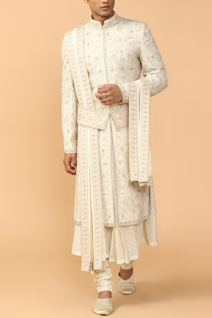 light tone kamarbandh sherwani