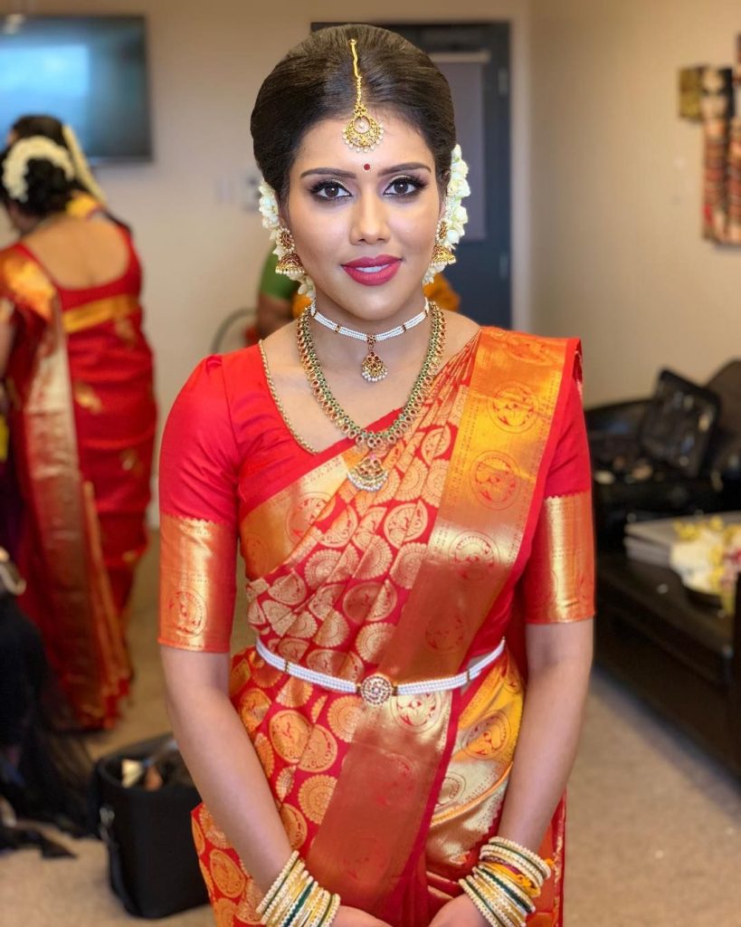  orangish-red sari and daze up 