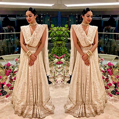 kiara advani in IVORY CHIKANKARIlehenga as bridesmaid