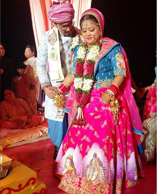 pink lehenga worn by bharti