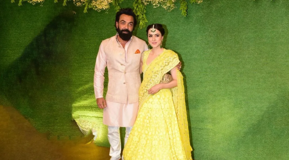 bobby deol with wife at karan deol wedding